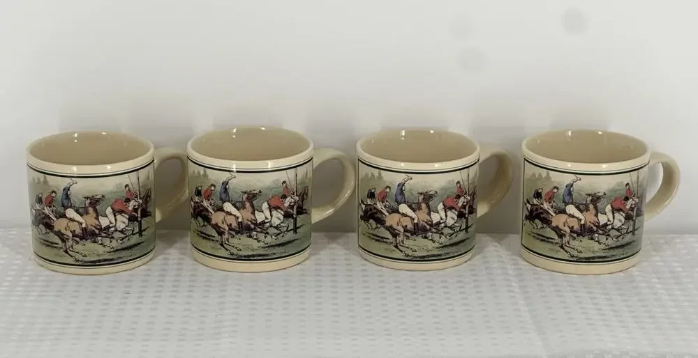 Ralph Lauren Vintage Polo Match Coffee Mugs Japan Equestrian Horse 4pc